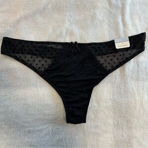 NWT Cacique Black Sheer Polka Dot Thong Panty, size 14/16